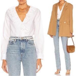 Nili Lotan Everett Shirt Romantic Eyelet Embroidered Ruffle Peasant Top Blouse